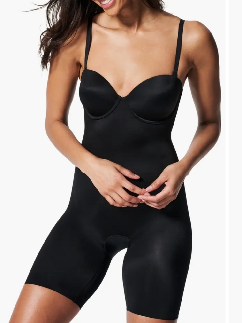 SPANX Shape Suit Your Fancy Strapless Cupped Mid-Thigh Bodysuit Sculpting Sz L
